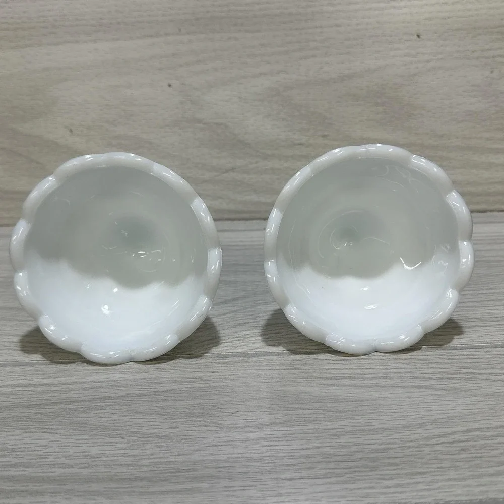 L.E. SMITH Milk Glass Moon & Star Candlestick Pair 4x4.5